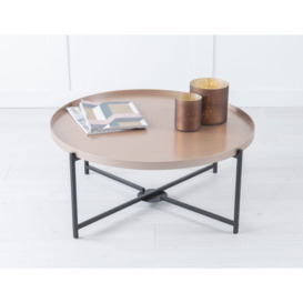 Clearance - Nordic Rose Gold Coffee Table, Round Top with Black Metal Base