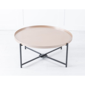Clearance - Nordic Rose Gold Coffee Table, Round Top with Black Metal Base - thumbnail 3