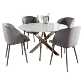 Marble Glass and Silver Plated 120cm Round Dining Table