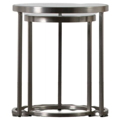 Roby Glass and Metal Nest of 2 Tables - Comes in Silver and Gold Base Options - image 1