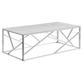 Elena White Marble Effect Glass Top and Chrome Coffee Table