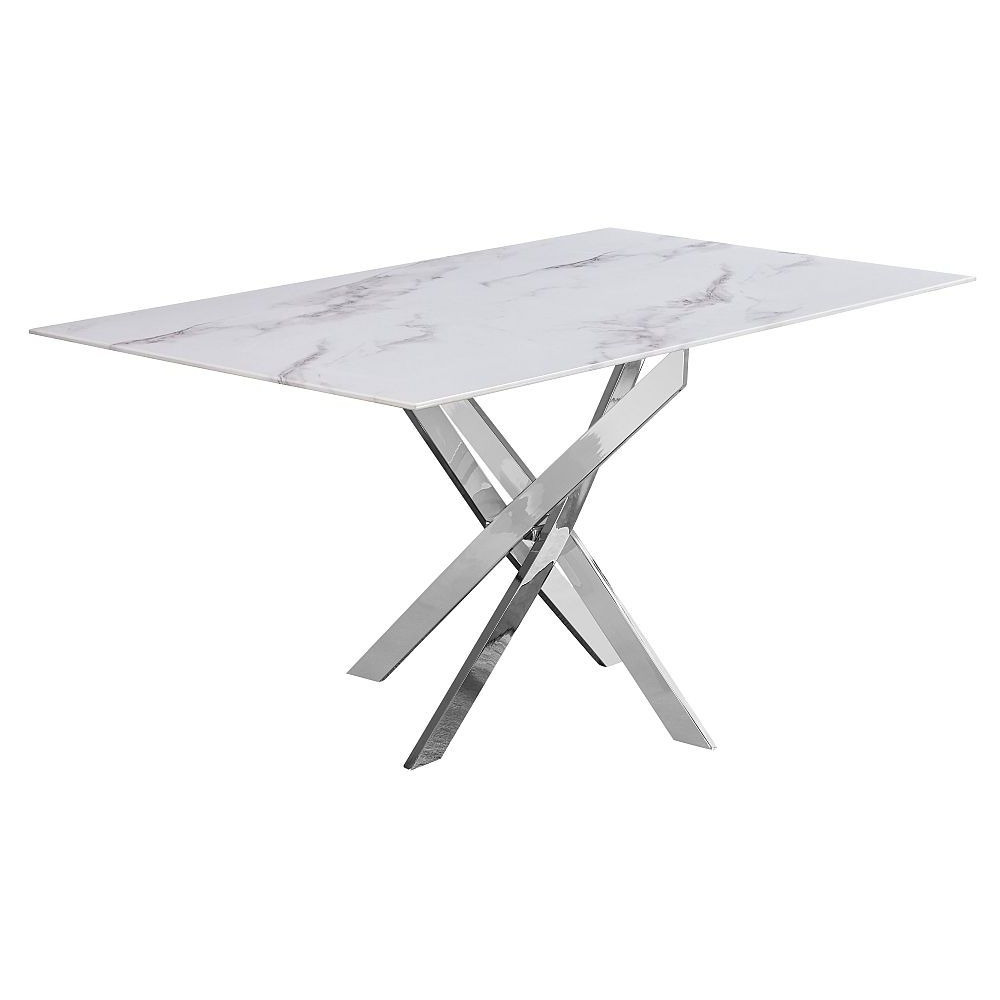 Silvia White and Grey Marble Effect Glass Top Dining Table - image 1