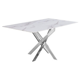 Silvia White and Grey Marble Effect Glass Top Dining Table - thumbnail 1
