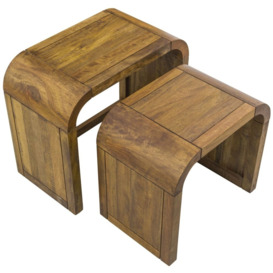 Lounge Curved Edge Mango Wood Nest of 2 Tables - thumbnail 3