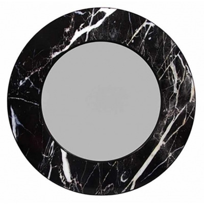 Voyager Black Monochrome Marble Round Wall Mirror - 80cm x 80cm - image 1