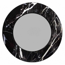 Voyager Black Monochrome Marble Round Wall Mirror - 80cm x 80cm - thumbnail 1