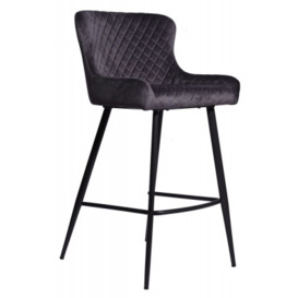 Alpha Bar Stool (Sold in Pairs) - Comes in Grey Velvet Fabric, Blue Velvet Fabric & Grey Leather Options - thumbnail 1