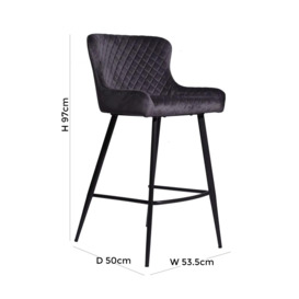 Alpha Bar Stool (Sold in Pairs) - Comes in Grey Velvet Fabric, Blue Velvet Fabric & Grey Leather Options - thumbnail 2