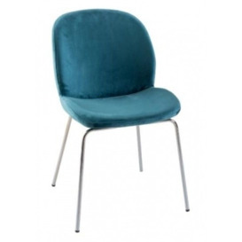 Clearance - Baron Teal Dining Chair, Velvet Fabric Upholstered with Chrome Legs