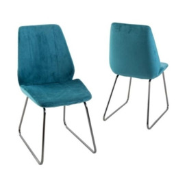 Clearance - Soho Teal Dining Chair, Velvet Fabric Upholstered with Chrome Sled Base - thumbnail 2