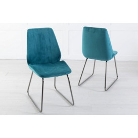 Clearance - Soho Teal Dining Chair, Velvet Fabric Upholstered with Chrome Sled Base - thumbnail 3