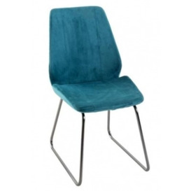 Clearance - Soho Teal Dining Chair, Velvet Fabric Upholstered with Chrome Sled Base - thumbnail 1