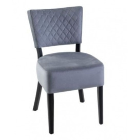 Clearance - Indus Grey Dining Chair, Velvet Fabric Upholstered with Quilted Diamond Stitched and Black Wooden Legs - thumbnail 1