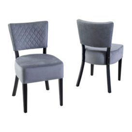 Clearance - Indus Grey Dining Chair, Velvet Fabric Upholstered with Quilted Diamond Stitched and Black Wooden Legs - thumbnail 2
