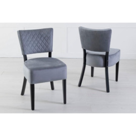 Clearance - Indus Grey Dining Chair, Velvet Fabric Upholstered with Quilted Diamond Stitched and Black Wooden Legs - thumbnail 3
