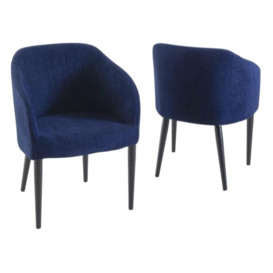 Clearance - Ella Blue Dining Chair, Velvet Fabric Upholstered with Round Black Wooden Legs (Pair) - thumbnail 2