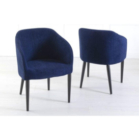 Clearance - Ella Blue Dining Chair, Velvet Fabric Upholstered with Round Black Wooden Legs (Pair) - thumbnail 3