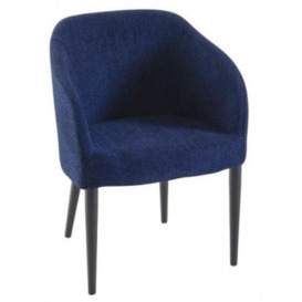 Clearance - Ella Blue Dining Chair, Velvet Fabric Upholstered with Round Black Wooden Legs (Pair) - thumbnail 1