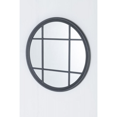 Clearance - Matt Black Window Style Wall Mirror Round - Dia 100cm - image 1