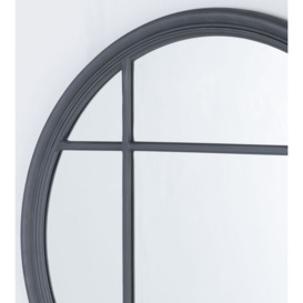 Clearance - Matt Black Window Style Wall Mirror Round - Dia 100cm - thumbnail 2