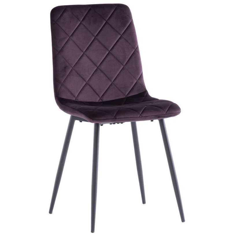 Bella Aubergine Velvet Cross Stitched Dining Chair (Sold in Pairs) - image 1