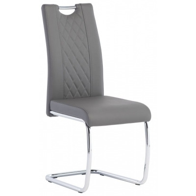 Oceanside Grey Faux Leather Cross Stitched Dining Chair with Chrome Base (Sold in Pairs) - image 1