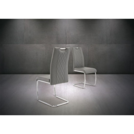 Oceanside Grey Faux Leather Cross Stitched Dining Chair with Chrome Base (Sold in Pairs) - thumbnail 2