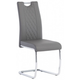 Oceanside Grey Faux Leather Cross Stitched Dining Chair with Chrome Base (Sold in Pairs) - thumbnail 1