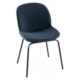 Clearance - Etta Blue Dining Chair, Velvet Fabric Upholstered with Black Metal Legs