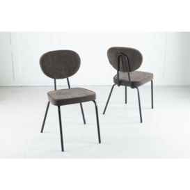 Clearance - Solomon Dark Chocolate Brown Dining Chair, Velvet Fabric Upholstered with Black Metal Legs - thumbnail 2