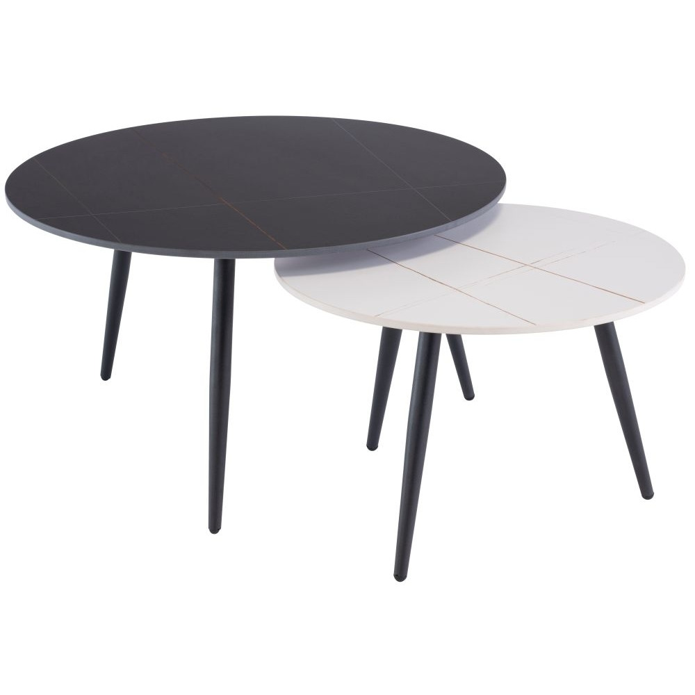 Luna White and Black Set of 2 Round Coffee Table - image 1