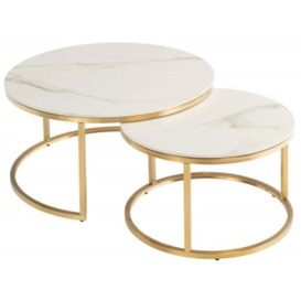 Portafino Set of 2 Round Coffee Table - Kass Gold Marble Effect Top with Brushed Gold Base