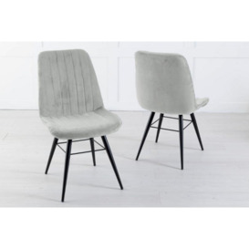 Clearance - Piano Beige Dining Chair, Velvet Fabric Upholstered with Round Black Metal Legs - thumbnail 3