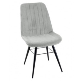 Clearance - Piano Beige Dining Chair, Velvet Fabric Upholstered with Round Black Metal Legs - thumbnail 1