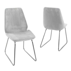 Clearance - Soho Light Grey Dining Chair, Velvet Fabric Upholstered with Chrome Sled Base - thumbnail 2