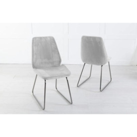 Clearance - Soho Light Grey Dining Chair, Velvet Fabric Upholstered with Chrome Sled Base - thumbnail 3