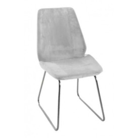 Clearance - Soho Light Grey Dining Chair, Velvet Fabric Upholstered with Chrome Sled Base - thumbnail 1