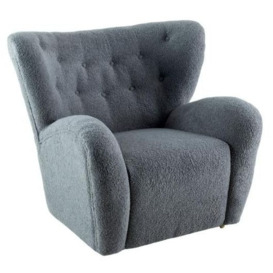 Clearance - Teddy Grey Wing Back Accent Armchair, Boucle Fabric
