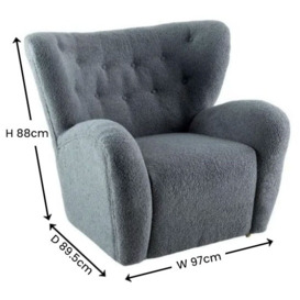 Clearance - Teddy Grey Wing Back Accent Armchair, Boucle Fabric - thumbnail 3