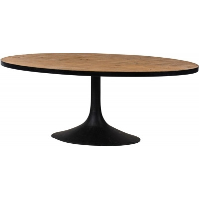 Revival Reclaimed Pine and Black Metal Flute Base Large Oval Dining Table - 8 Seater - image 1