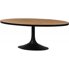 Revival Reclaimed Pine and Black Metal Flute Base Large Oval Dining Table - 8 Seater - thumbnail 1