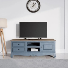 Clearance - Fleur French Style TV Unit, Stiffkey Blue Painted Solid Mango Wood, Large Cabinet 135cm, Stand Upto 50in Plasma - thumbnail 1