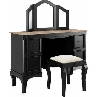 Clearance - Fleur French Style Black 4 Drawer Kneehole Dressing Table - Made in Solid Mango Wood - image 1
