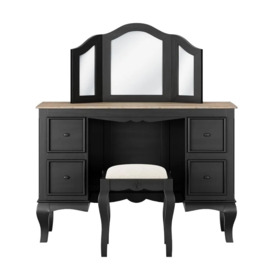 Clearance - Fleur French Style Black 4 Drawer Kneehole Dressing Table - Made in Solid Mango Wood - thumbnail 2