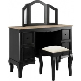 Clearance - Fleur French Style Black 4 Drawer Kneehole Dressing Table - Made in Solid Mango Wood - thumbnail 1