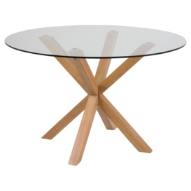 Heaven Clear Glass Top and Oak 4 Seater Round Dining Table - 120cm