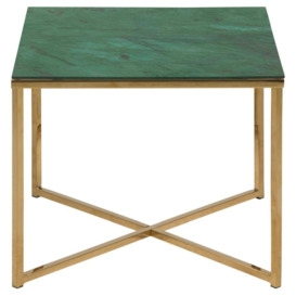 Alisma Green Juniper Marble Effect Top and Gold Square Side Table