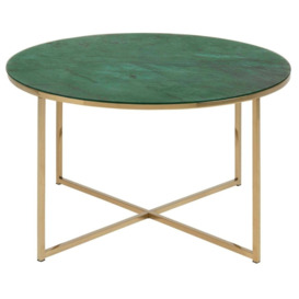 Apison Green Juniper Marble Effect Top and Gold Round Coffee Table