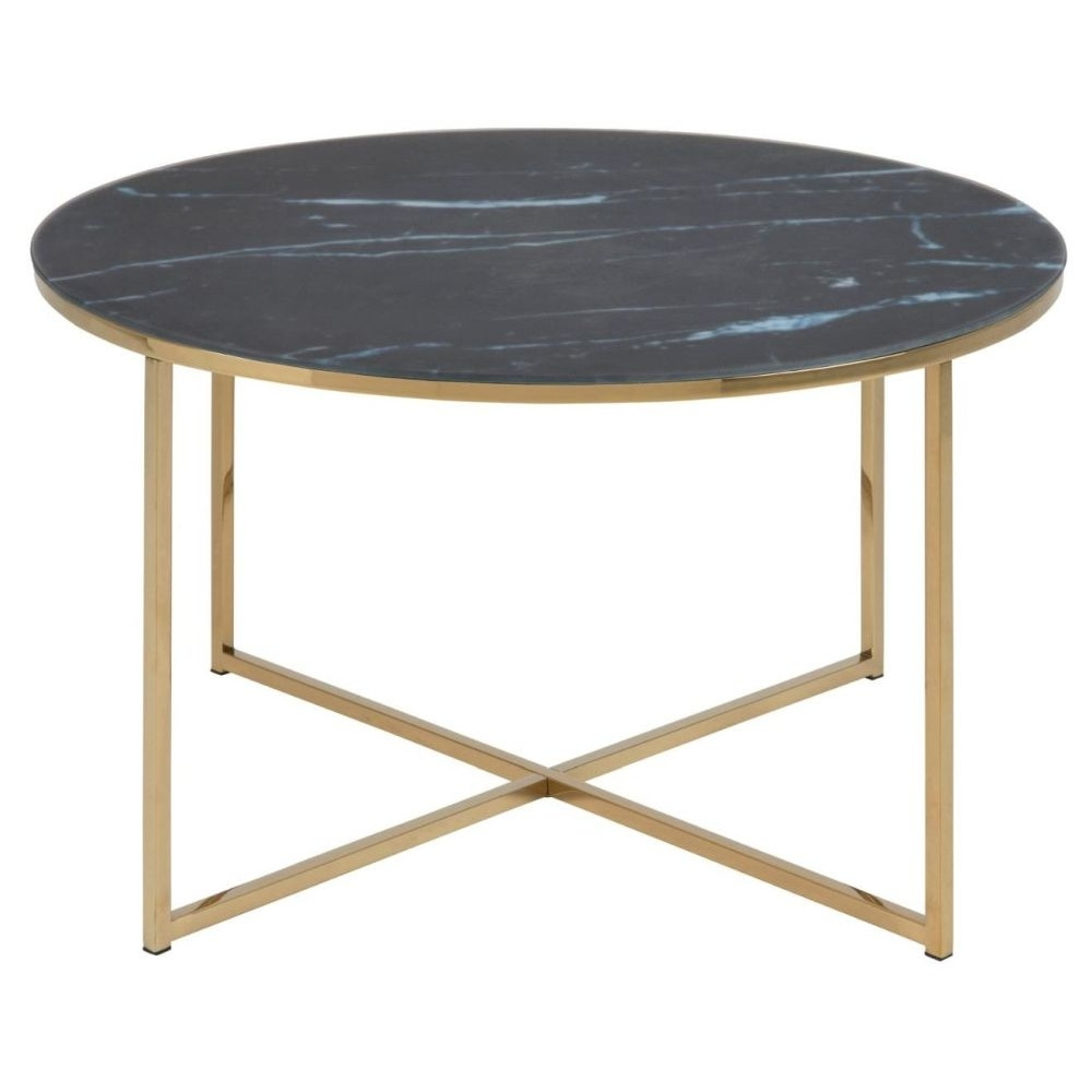 Alisma Black Marquina Marble Effect Top and Gold Round Coffee Table - image 1