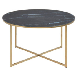 Alisma Black Marquina Marble Effect Top and Gold Round Coffee Table - thumbnail 1